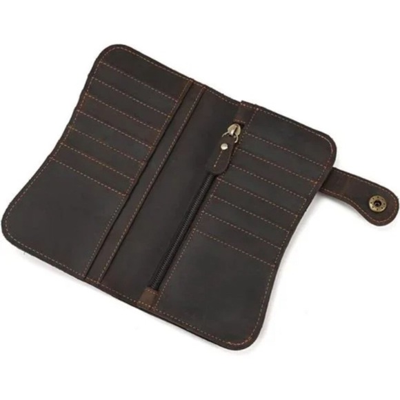 New Men's Genuine Leather Long Wallet Chain Wallet Card holder Wallet - Picture 8 of 8